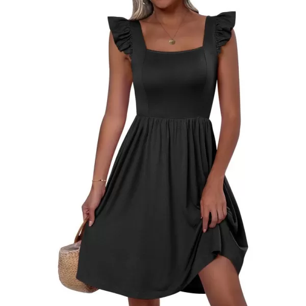 imageANRABESS Womens Summer Casual Square Neck Flutter Sleeveless A Line Flowy Cute Short Mini Beach DressesBlack