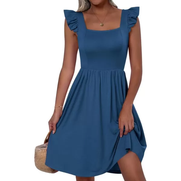 imageANRABESS Womens Summer Casual Square Neck Flutter Sleeveless A Line Flowy Cute Short Mini Beach DressesBlue