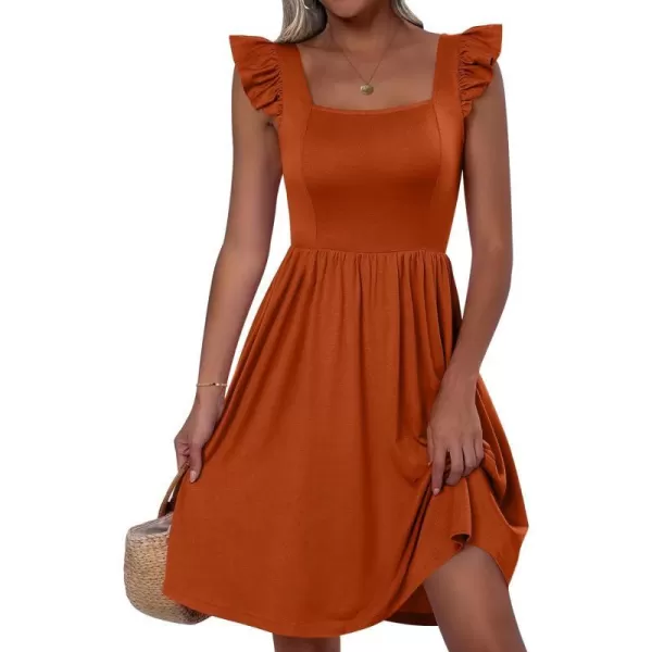 imageANRABESS Womens Summer Casual Square Neck Flutter Sleeveless A Line Flowy Cute Short Mini Beach DressesBrick Red