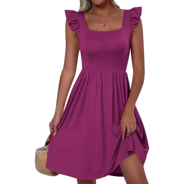 imageANRABESS Womens Summer Casual Square Neck Flutter Sleeveless A Line Flowy Cute Short Mini Beach DressesFuchsia