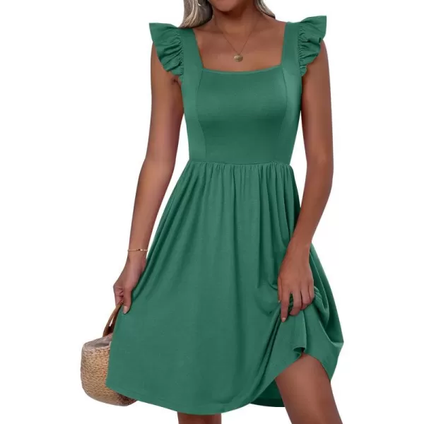 imageANRABESS Womens Summer Casual Square Neck Flutter Sleeveless A Line Flowy Cute Short Mini Beach DressesGreen