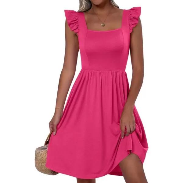 imageANRABESS Womens Summer Casual Square Neck Flutter Sleeveless A Line Flowy Cute Short Mini Beach DressesPink