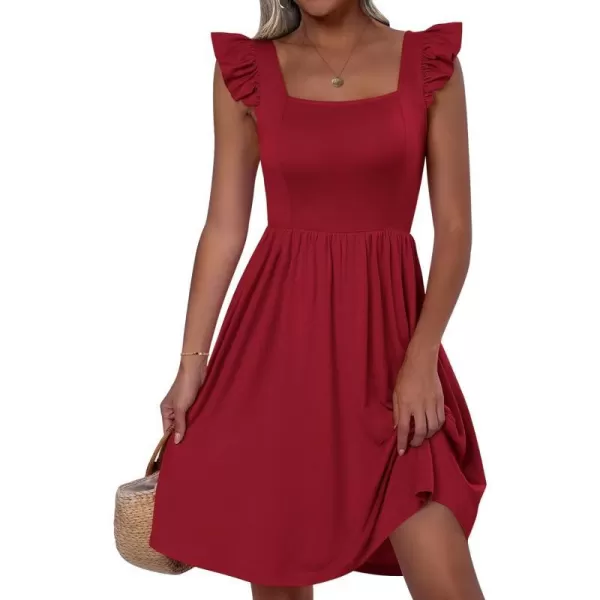 imageANRABESS Womens Summer Casual Square Neck Flutter Sleeveless A Line Flowy Cute Short Mini Beach DressesWine Red