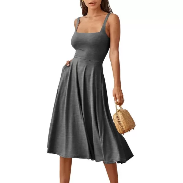 imageANRABESS Womens Summer Casual Square Neck Sleeveless Empire Waist Flowy Tank Beach Midi Dress PocketsGray