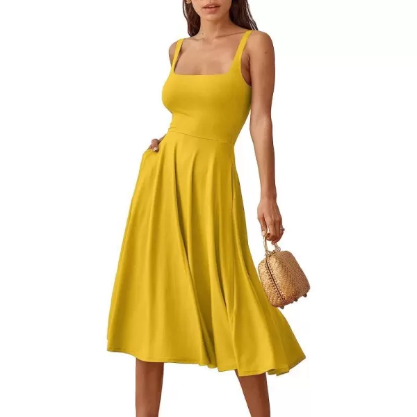 imageANRABESS Womens Summer Casual Square Neck Sleeveless Empire Waist Flowy Tank Beach Midi Dress PocketsMustrad Yellow