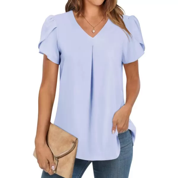 imageANRABESS Womens Summer Casual V Neck Short Sleeve Shirts Cute Dressy Chiffon Tunic Tops BlouseBlue