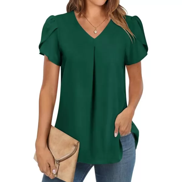 imageANRABESS Womens Summer Casual V Neck Short Sleeve Shirts Cute Dressy Chiffon Tunic Tops BlouseDeep Green