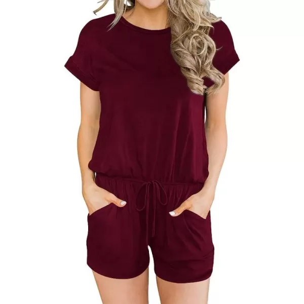 imageANRABESS Womens Summer Crewneck Casual Loose Short Sleeve One Piece Jumpsuit Rompers Outfits with Pockets01 Wine Red