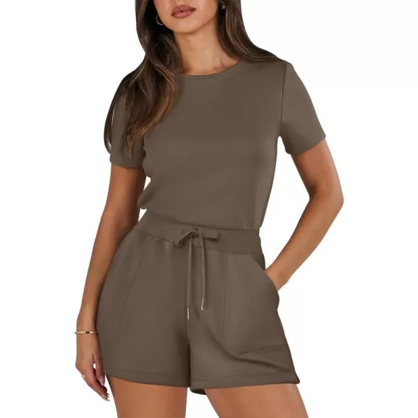 imageANRABESS Womens Summer Crewneck Casual Loose Short Sleeve One Piece Rompers Jumpsuit Outfits with PocketsBrown