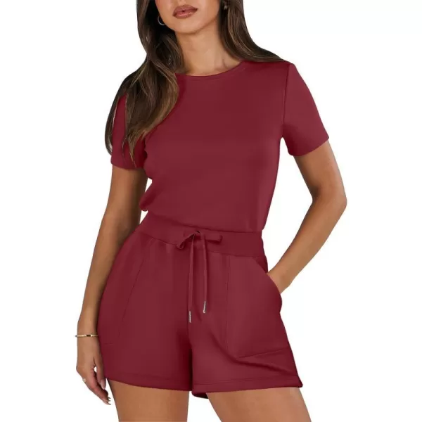 imageANRABESS Womens Summer Crewneck Casual Loose Short Sleeve One Piece Rompers Jumpsuit Outfits with PocketsBurgundy