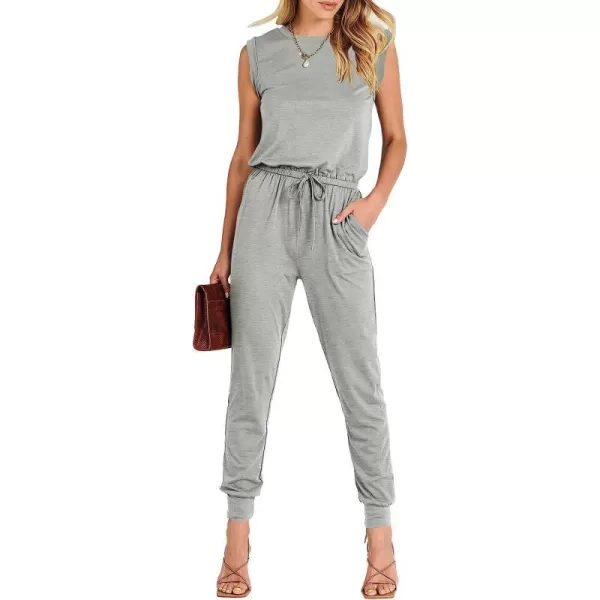 imageANRABESS Womens Summer Crewneck Sleeveless Casual Loose Stretchy Jumpsuits Rompers with PocketsGray
