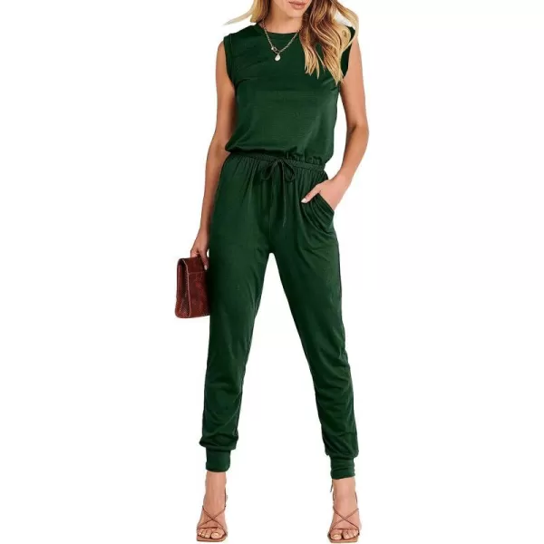 imageANRABESS Womens Summer Crewneck Sleeveless Casual Loose Stretchy Jumpsuits Rompers with PocketsGreen