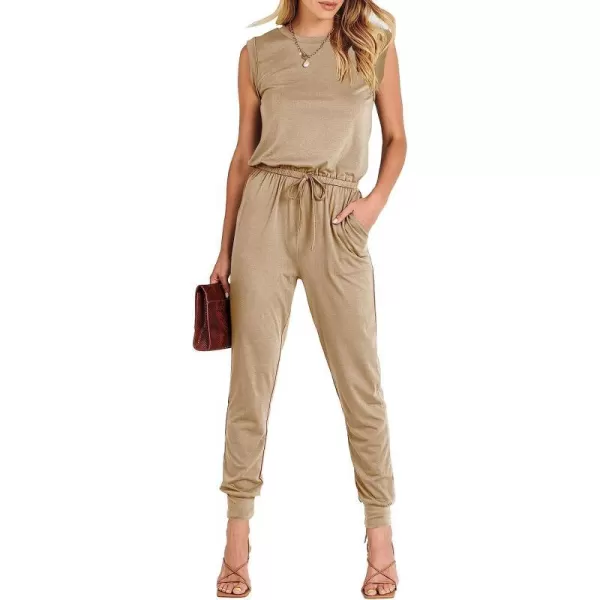 imageANRABESS Womens Summer Crewneck Sleeveless Casual Loose Stretchy Jumpsuits Rompers with PocketsKhaki