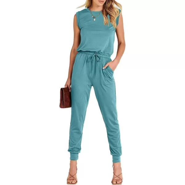 imageANRABESS Womens Summer Crewneck Sleeveless Casual Loose Stretchy Jumpsuits Rompers with PocketsLake