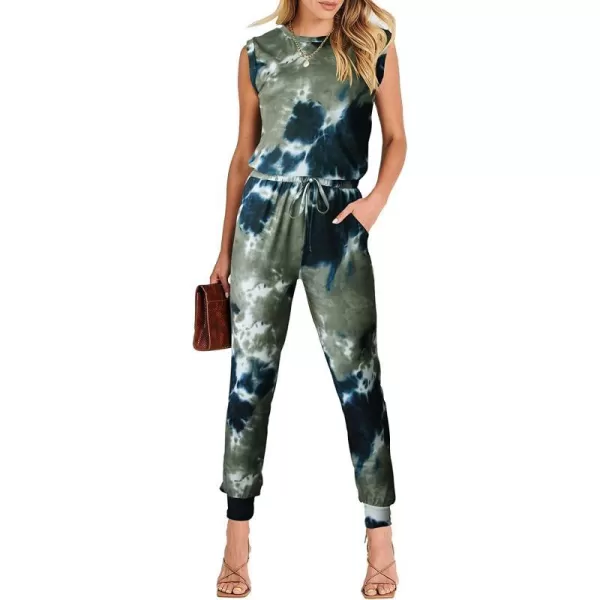 imageANRABESS Womens Summer Crewneck Sleeveless Casual Loose Stretchy Jumpsuits Rompers with PocketsTie Dye Armygreen