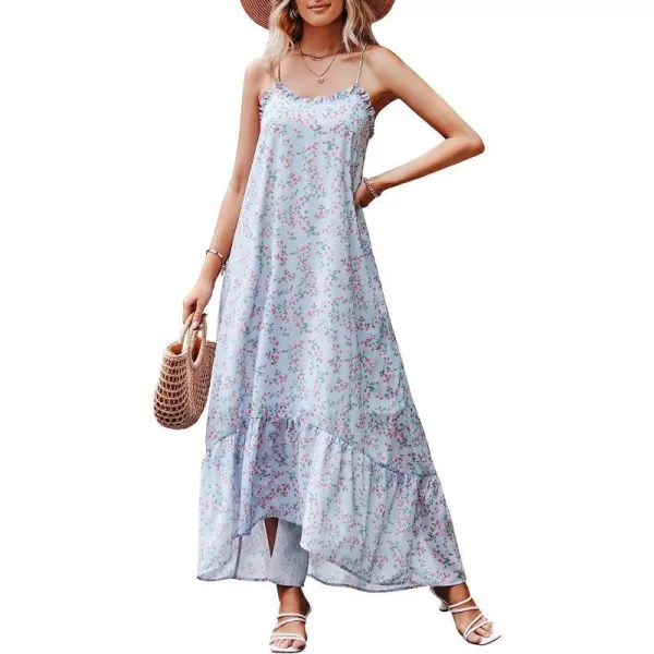 imageANRABESS Womens Summer High Low Ruffle Maxi Dress Spaghetti Strap Print Flowy Beach Long DressBlue Pink
