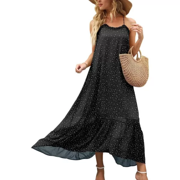 imageANRABESS Womens Summer High Low Ruffle Maxi Dress Spaghetti Strap Print Flowy Beach Long DressDot Star