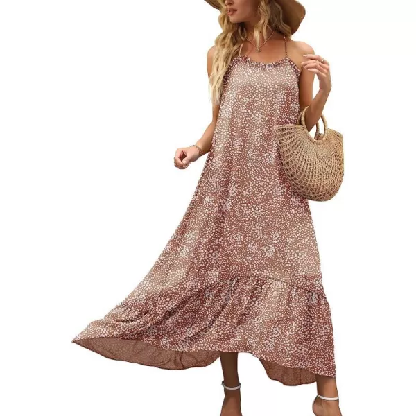 imageANRABESS Womens Summer High Low Ruffle Maxi Dress Spaghetti Strap Print Flowy Beach Long DressPrint Conch