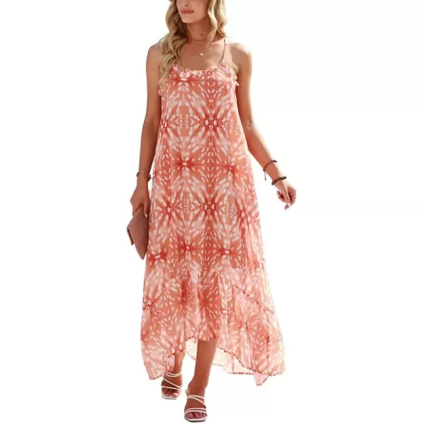 imageANRABESS Womens Summer High Low Ruffle Maxi Dress Spaghetti Strap Print Flowy Beach Long DressPrint Yellow
