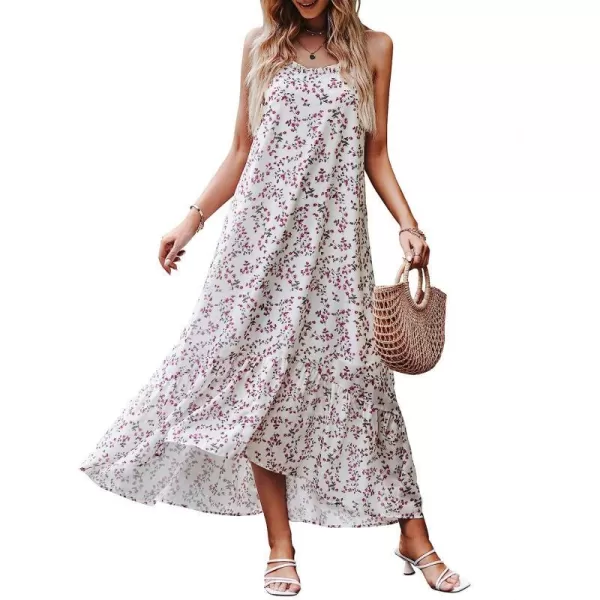 imageANRABESS Womens Summer High Low Ruffle Maxi Dress Spaghetti Strap Print Flowy Beach Long DressWhite Red