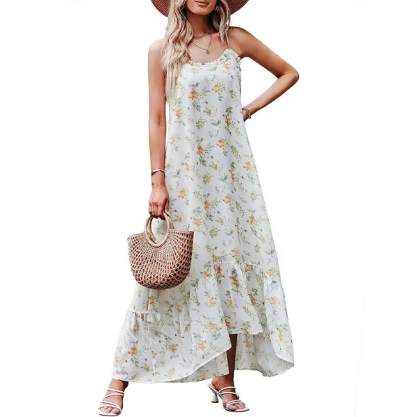 imageANRABESS Womens Summer High Low Ruffle Maxi Dress Spaghetti Strap Print Flowy Beach Long DressWhite Yellow