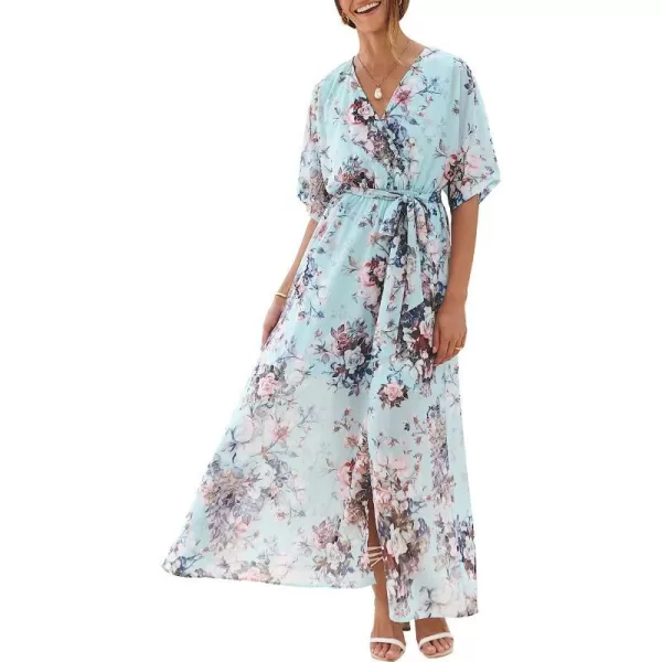imageANRABESS Womens Summer Loose Kimono Maxi Dress Wrap V Neck 34 Sleeve Floral Print Slit Long DressesFloral Sky Blue