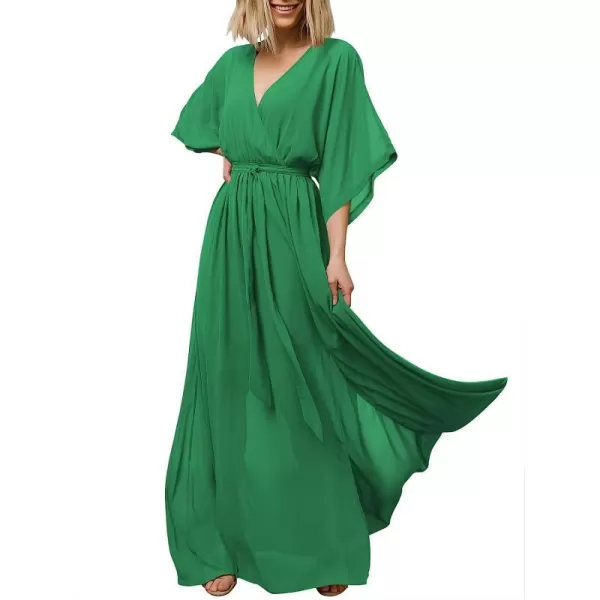 imageANRABESS Womens Summer Loose Kimono Maxi Dress Wrap V Neck 34 Sleeve Floral Print Slit Long DressesGreen
