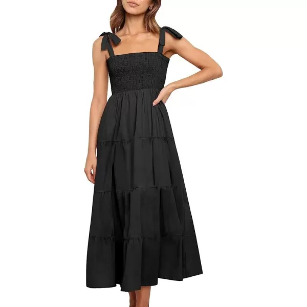 imageANRABESS Womens Summer Midi Dress Casual Boho Sleeveless Tie Strap Smocked Tiered Long Beach Sun DressesBlack