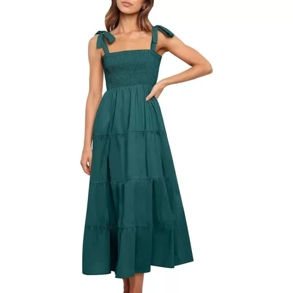 imageANRABESS Womens Summer Midi Dress Casual Boho Sleeveless Tie Strap Smocked Tiered Long Beach Sun DressesDark Green