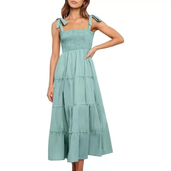 imageANRABESS Womens Summer Midi Dress Casual Boho Sleeveless Tie Strap Smocked Tiered Long Beach Sun DressesLight Blue