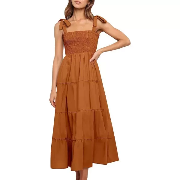 imageANRABESS Womens Summer Midi Dress Casual Boho Sleeveless Tie Strap Smocked Tiered Long Beach Sun DressesOrange