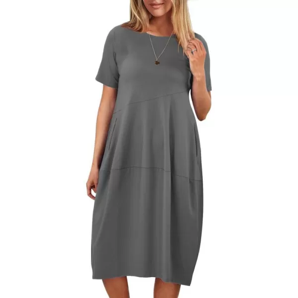 imageANRABESS Womens Summer Midi Dress Casual Loose Crewneck Short Sleeve T Shirt Sundress with PocketsGray