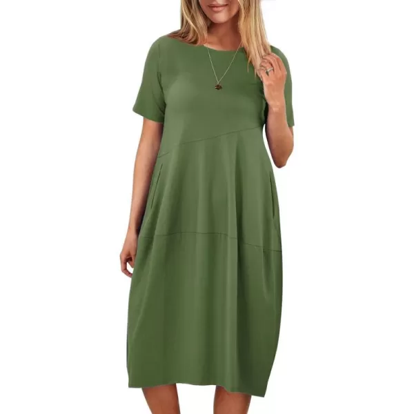 imageANRABESS Womens Summer Midi Dress Casual Loose Crewneck Short Sleeve T Shirt Sundress with PocketsGreen