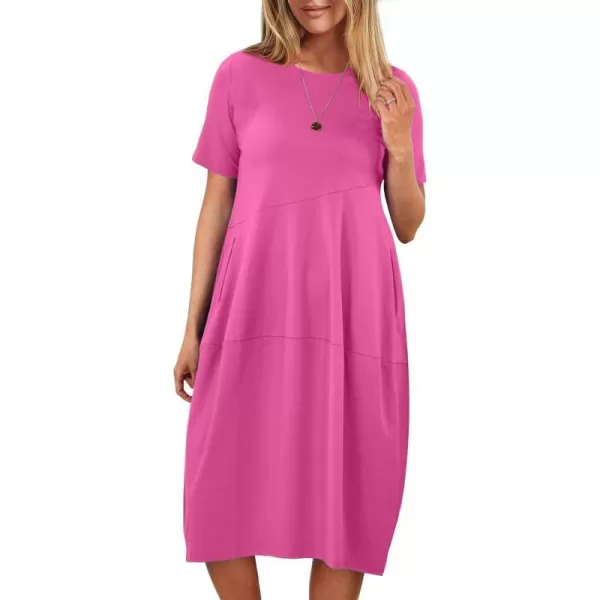 imageANRABESS Womens Summer Midi Dress Casual Loose Crewneck Short Sleeve T Shirt Sundress with PocketsRose Red