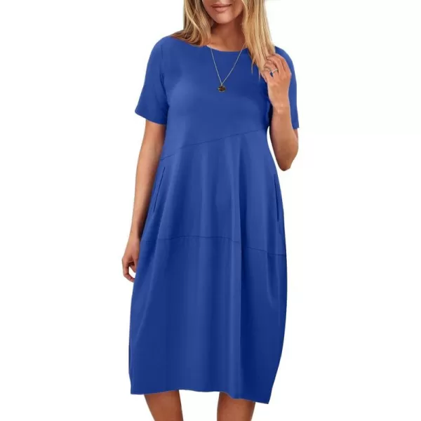 imageANRABESS Womens Summer Midi Dress Casual Loose Crewneck Short Sleeve T Shirt Sundress with PocketsRoyal Blue