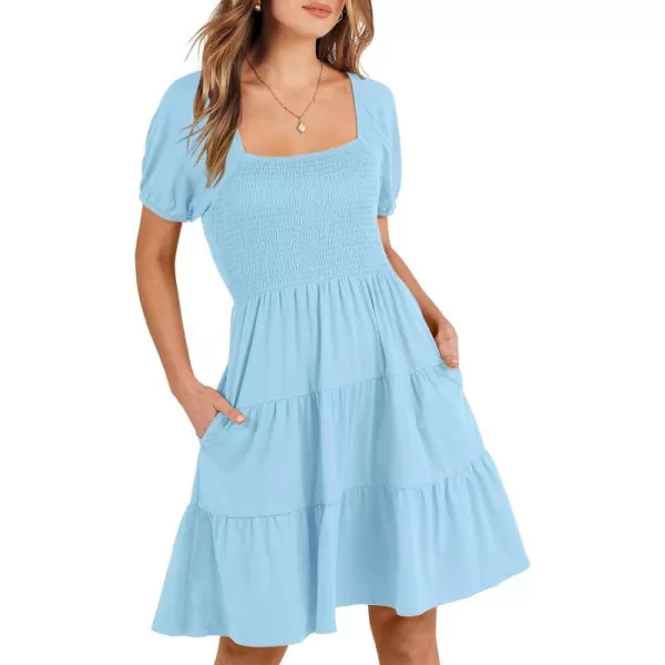 imageANRABESS Womens Summer Mini Dresses 2024 Casual Square Neck Smocked Puff Sleeve Cute Short DressCayn