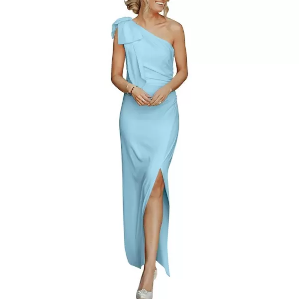 imageANRABESS Womens Summer One Shoulder Long Formal Dresses Sleeveless Ruched Bodycon Wedding Guest Slit Maxi DressBlue