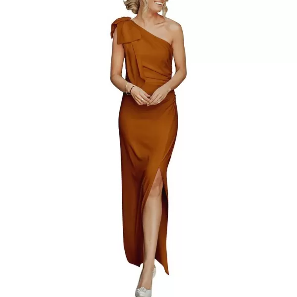 imageANRABESS Womens Summer One Shoulder Long Formal Dresses Sleeveless Ruched Bodycon Wedding Guest Slit Maxi DressBrown