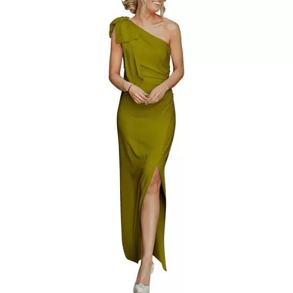 imageANRABESS Womens Summer One Shoulder Long Formal Dresses Sleeveless Ruched Bodycon Wedding Guest Slit Maxi DressGrass