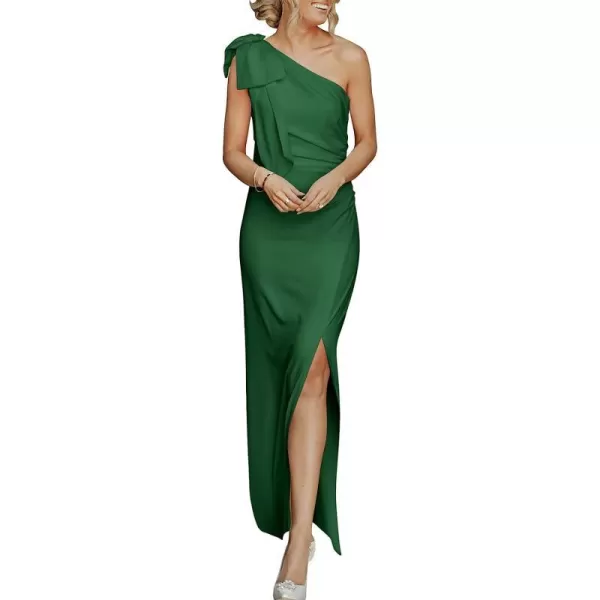imageANRABESS Womens Summer One Shoulder Long Formal Dresses Sleeveless Ruched Bodycon Wedding Guest Slit Maxi DressGreen