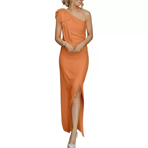 imageANRABESS Womens Summer One Shoulder Long Formal Dresses Sleeveless Ruched Bodycon Wedding Guest Slit Maxi DressLight Brown