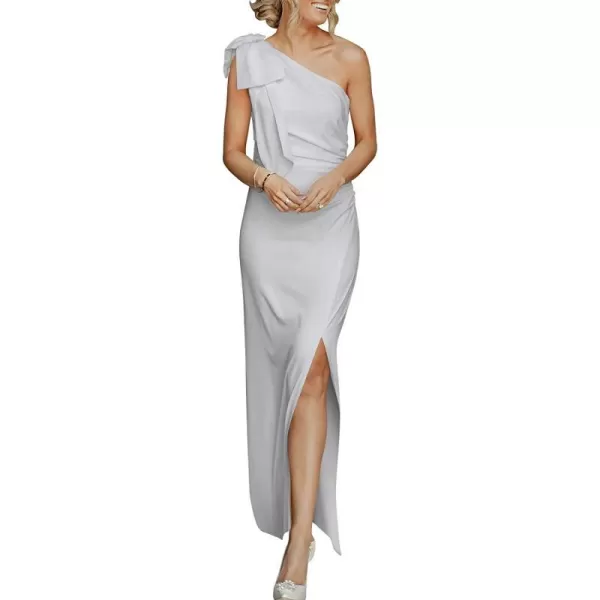imageANRABESS Womens Summer One Shoulder Long Formal Dresses Sleeveless Ruched Bodycon Wedding Guest Slit Maxi DressLight Gray