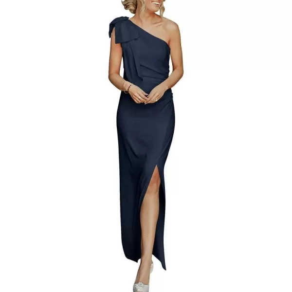 imageANRABESS Womens Summer One Shoulder Long Formal Dresses Sleeveless Ruched Bodycon Wedding Guest Slit Maxi DressNavy Blue
