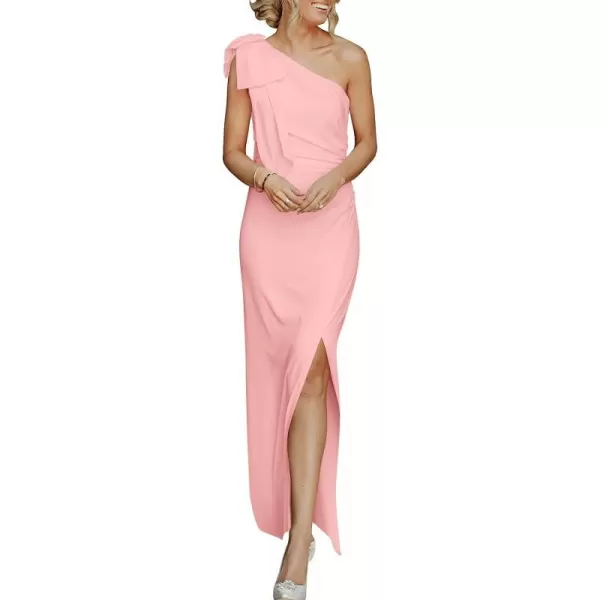 imageANRABESS Womens Summer One Shoulder Long Formal Dresses Sleeveless Ruched Bodycon Wedding Guest Slit Maxi DressPink