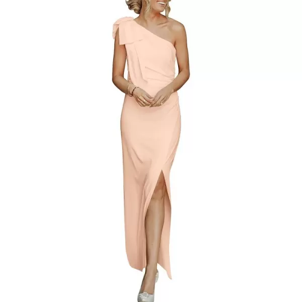 imageANRABESS Womens Summer One Shoulder Long Formal Dresses Sleeveless Ruched Bodycon Wedding Guest Slit Maxi DressPink Beige