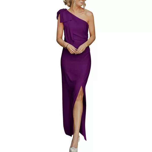 imageANRABESS Womens Summer One Shoulder Long Formal Dresses Sleeveless Ruched Bodycon Wedding Guest Slit Maxi DressPurple