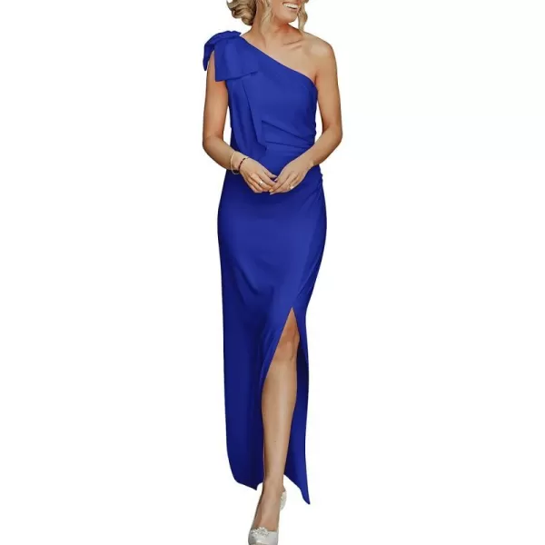 imageANRABESS Womens Summer One Shoulder Long Formal Dresses Sleeveless Ruched Bodycon Wedding Guest Slit Maxi DressRoyal Blue