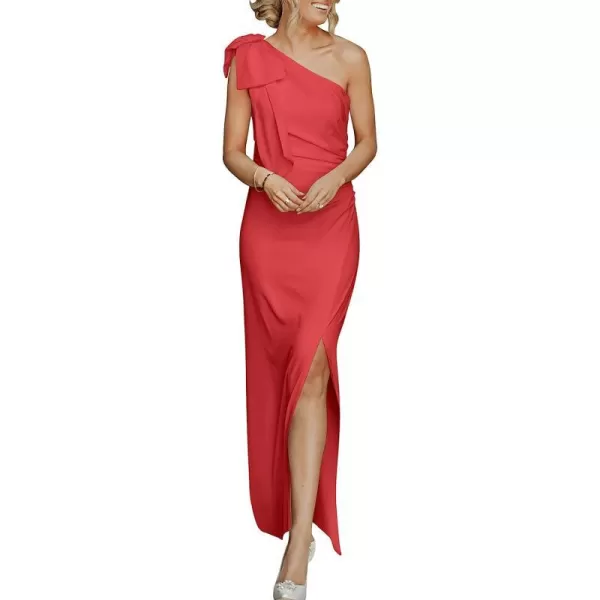 imageANRABESS Womens Summer One Shoulder Long Formal Dresses Sleeveless Ruched Bodycon Wedding Guest Slit Maxi DressRust