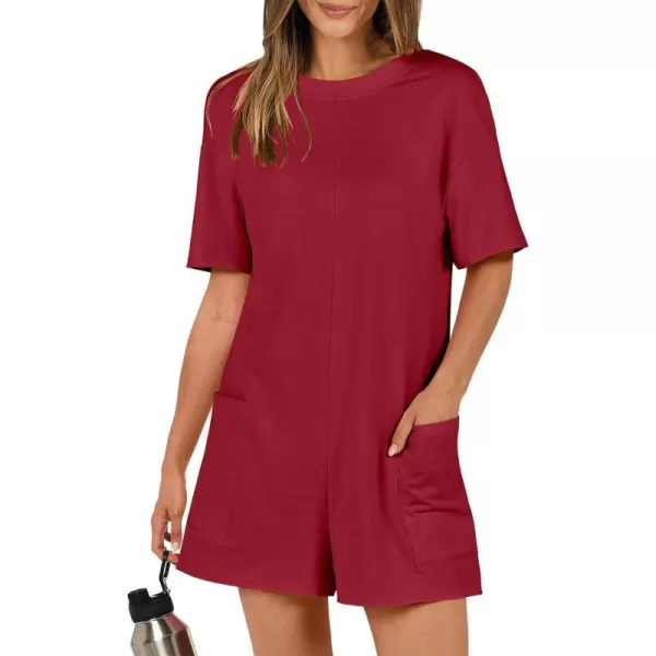 imageANRABESS Womens Summer Oversized TShirts Rompers Short Sleeve Loose Casual Short Jumpsuit Overall Onesie Lounge OutfitsBurgundy