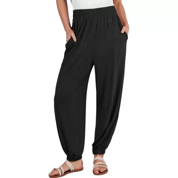 imageANRABESS Womens Summer Palazzo Pants Casual Loose Elastic High Waist Lounge Baggy Joggers Trousers with PocketsBlack